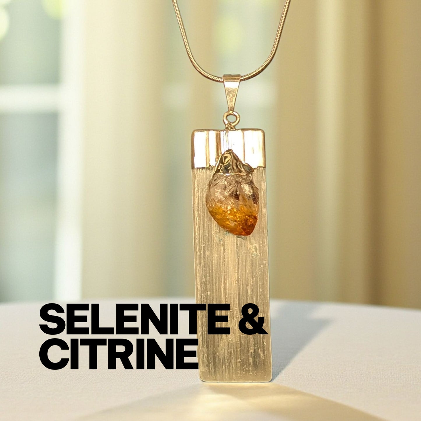 Selenite and Citrine Pendant Necklace