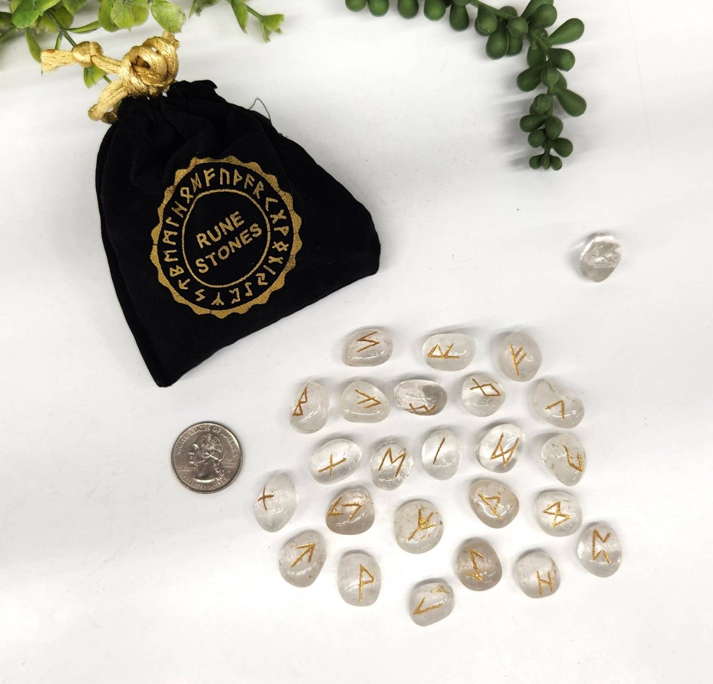 Clear Quartz Rune Sets with Velvet Pouch