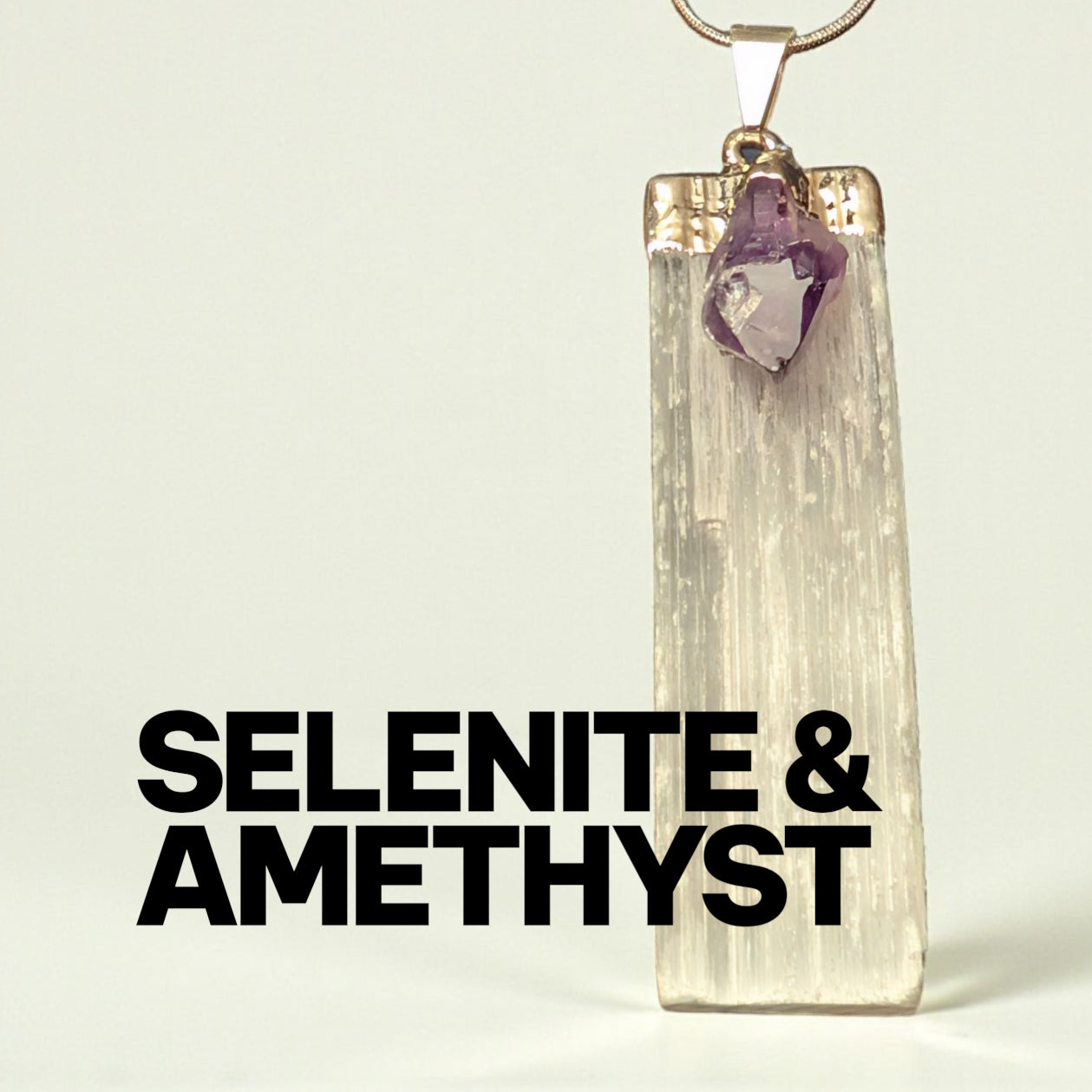 Selenite and Amethyst Pendant Necklace