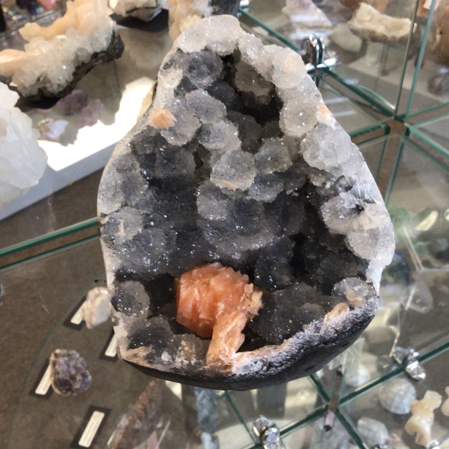 Black & Grey Druzy Chalcedony with Stilbite #398419