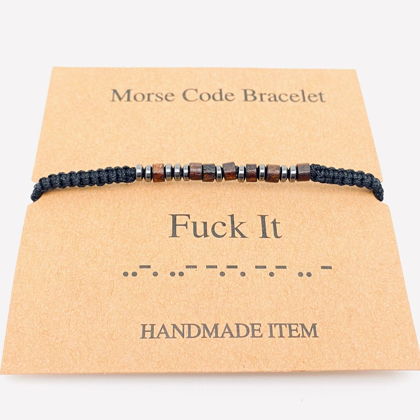 Wooden F*** It Beaded Morse Code Bracelet