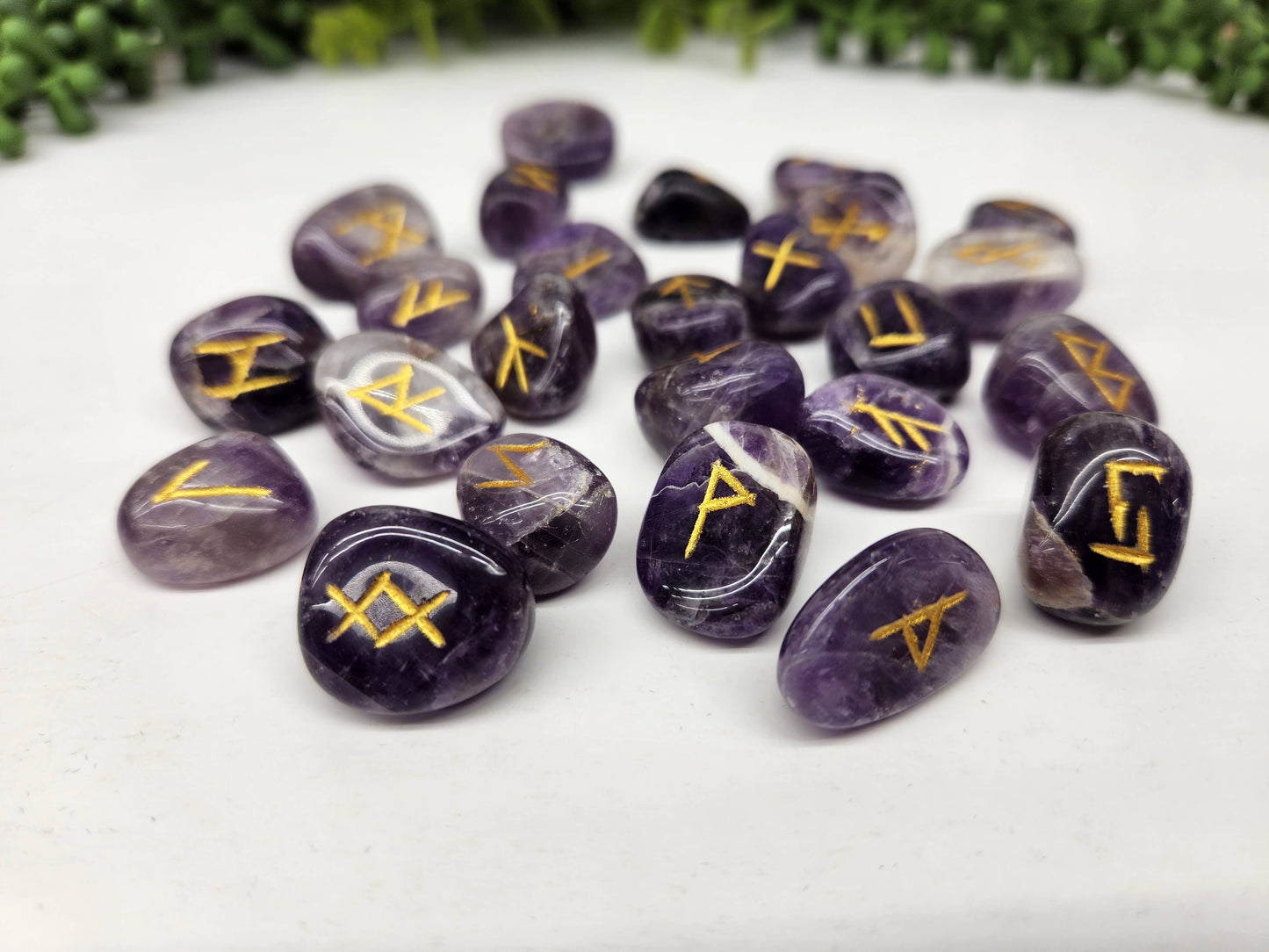 Chevron Amethyst Rune Sets with Velvet Pouch
