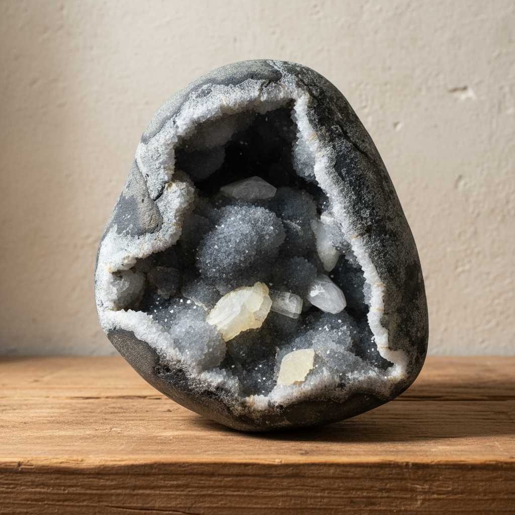 Botryoidal Blue Chalcedony w/ Apophyllite/ Druzy Quartz Geode #398854