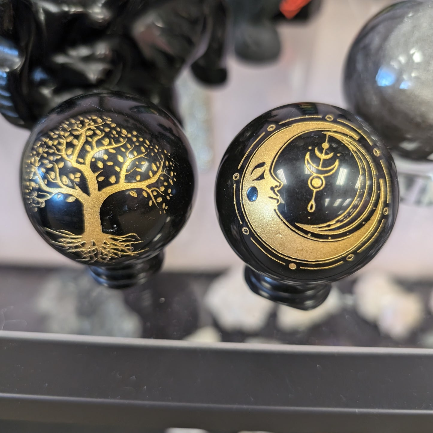 Black Obsidian Sphere with Engraving