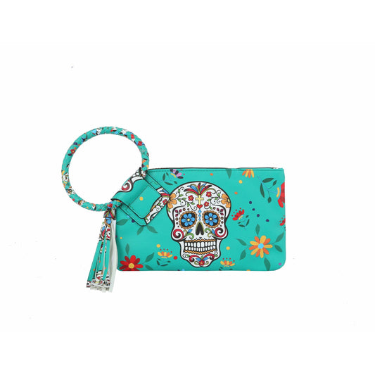 Green Calavera Skull Wristlet Clutch