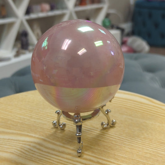 Aura Rose Quartz Sphere "Sleeping Beauty"