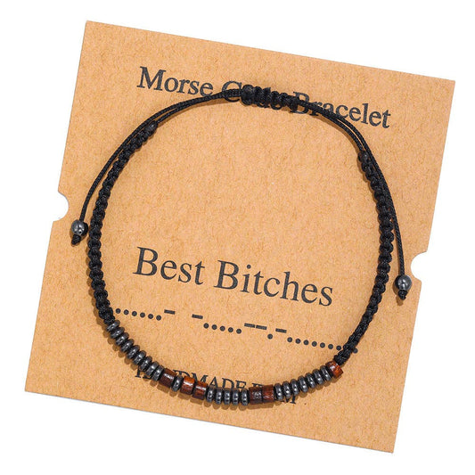 Wooden Best Bitches Beaded Morse Code Bracelet