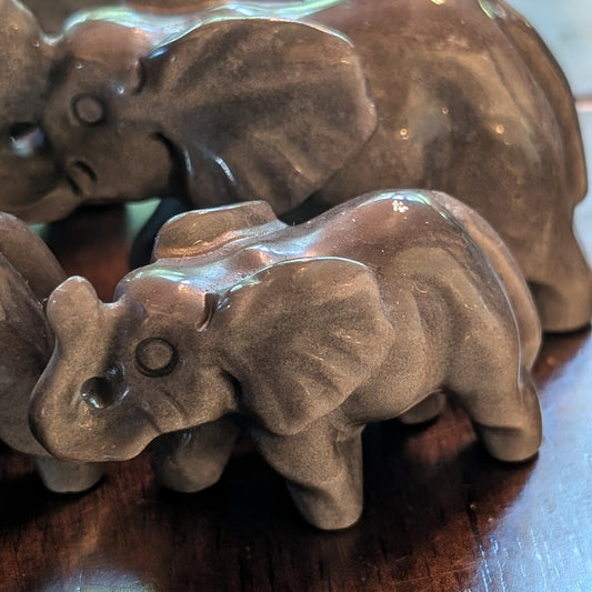 Silver Sheen Obsidian Elephants