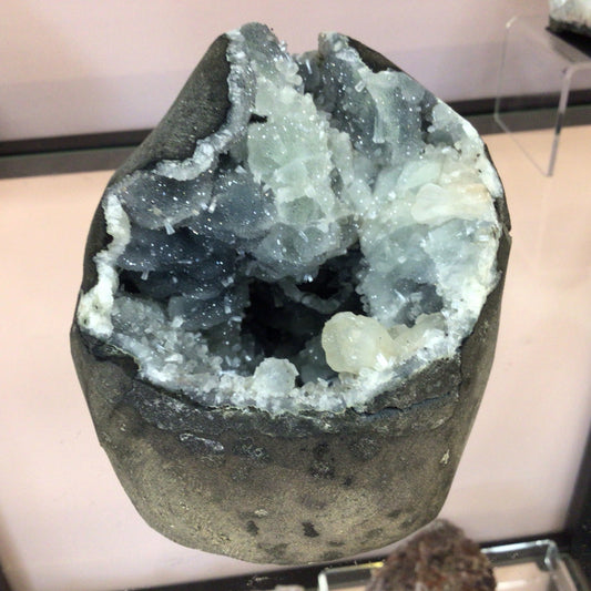 Botryoidal Grey Chalcedony w/ Apophyllite/ Stillbite Geode #398848