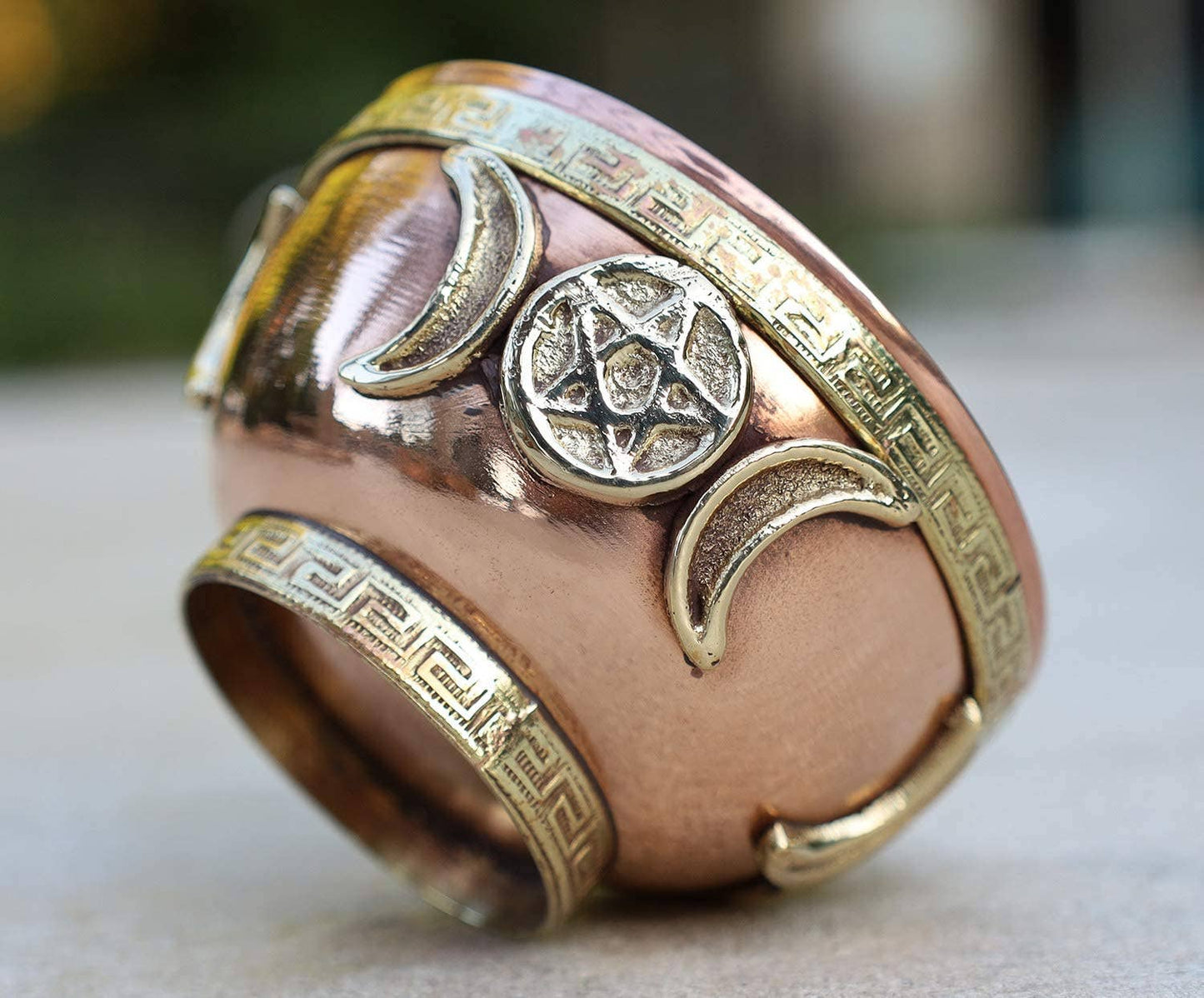 Copper Offering Bowl Incense Burner Holder (Triple Moon)