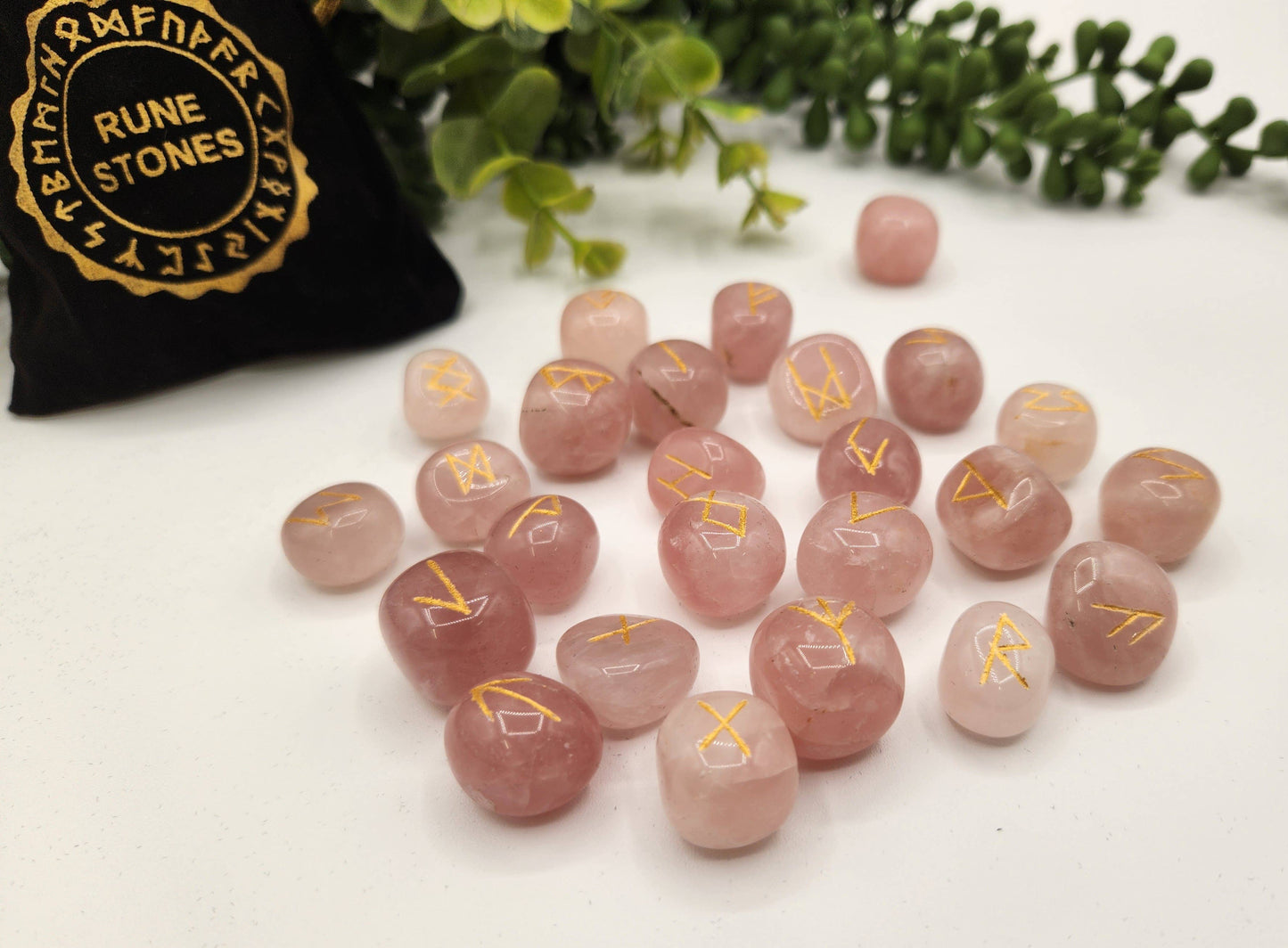 Rose Quartz Rune Sets  & Velvet Pouch
