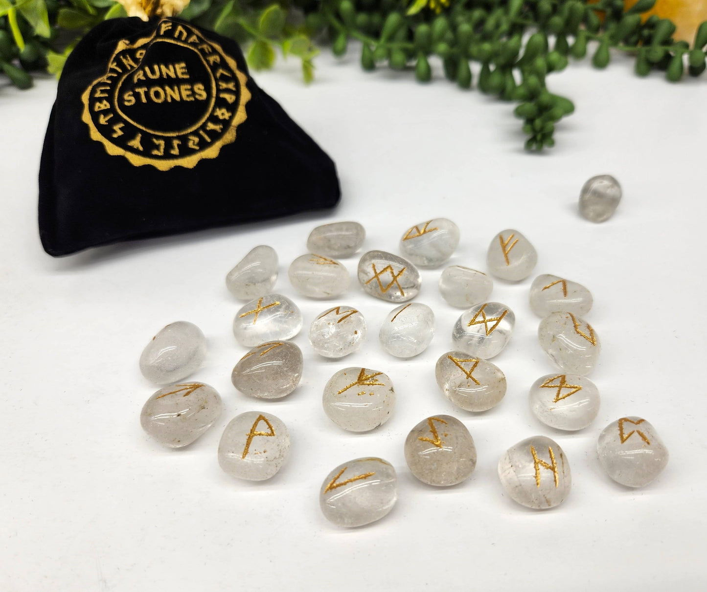 Clear Quartz Rune Sets with Velvet Pouch
