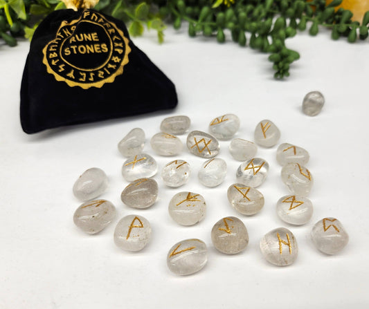 Clear Quartz Rune Sets with Velvet Pouch