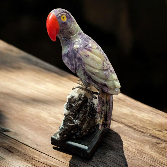 Mixed Adventurine Macaw On Quartz And Pyrite