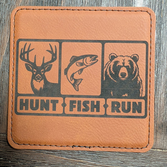 Hunt Fish Run Leatherette Coaster