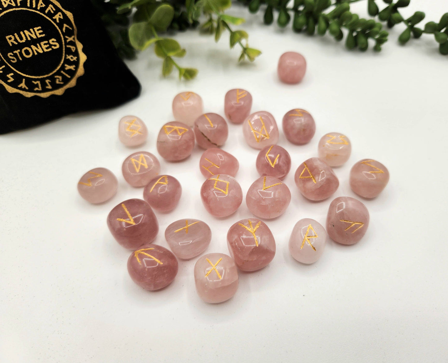 Rose Quartz Rune Sets  & Velvet Pouch
