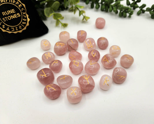 Rose Quartz Rune Sets  & Velvet Pouch