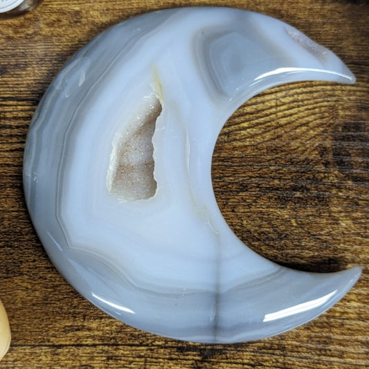 Blue Banded Agate Druzy Moon- XL