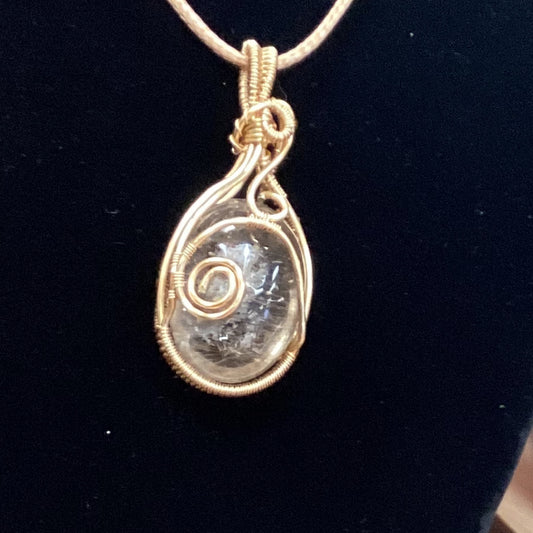 Gold Wrapped Clear Quartz Wrapped Necklace