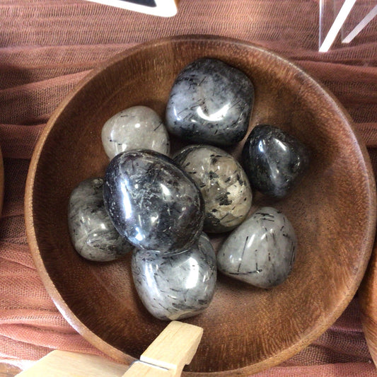 Black Tourmaline In Quartz Tumble