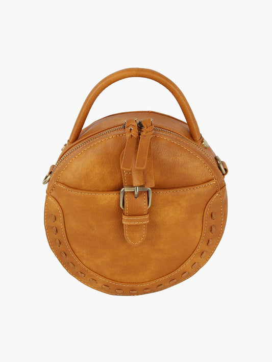 Yellow Tan Shoulder Crossbody Circle Purse
