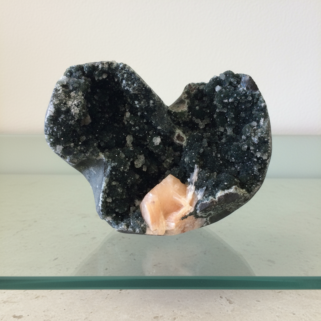 Black Druzy Chalcedony w/Stilbite on Basalt #398835