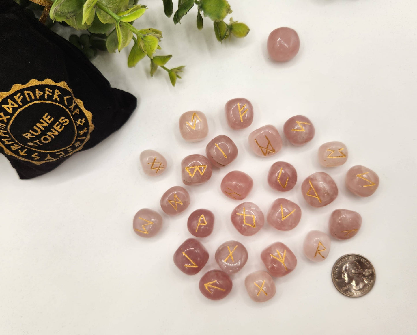 Rose Quartz Rune Sets  & Velvet Pouch
