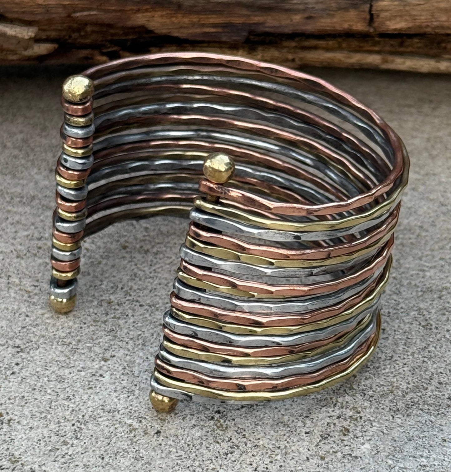 Mix Metals Hammered Cuff Bracelet