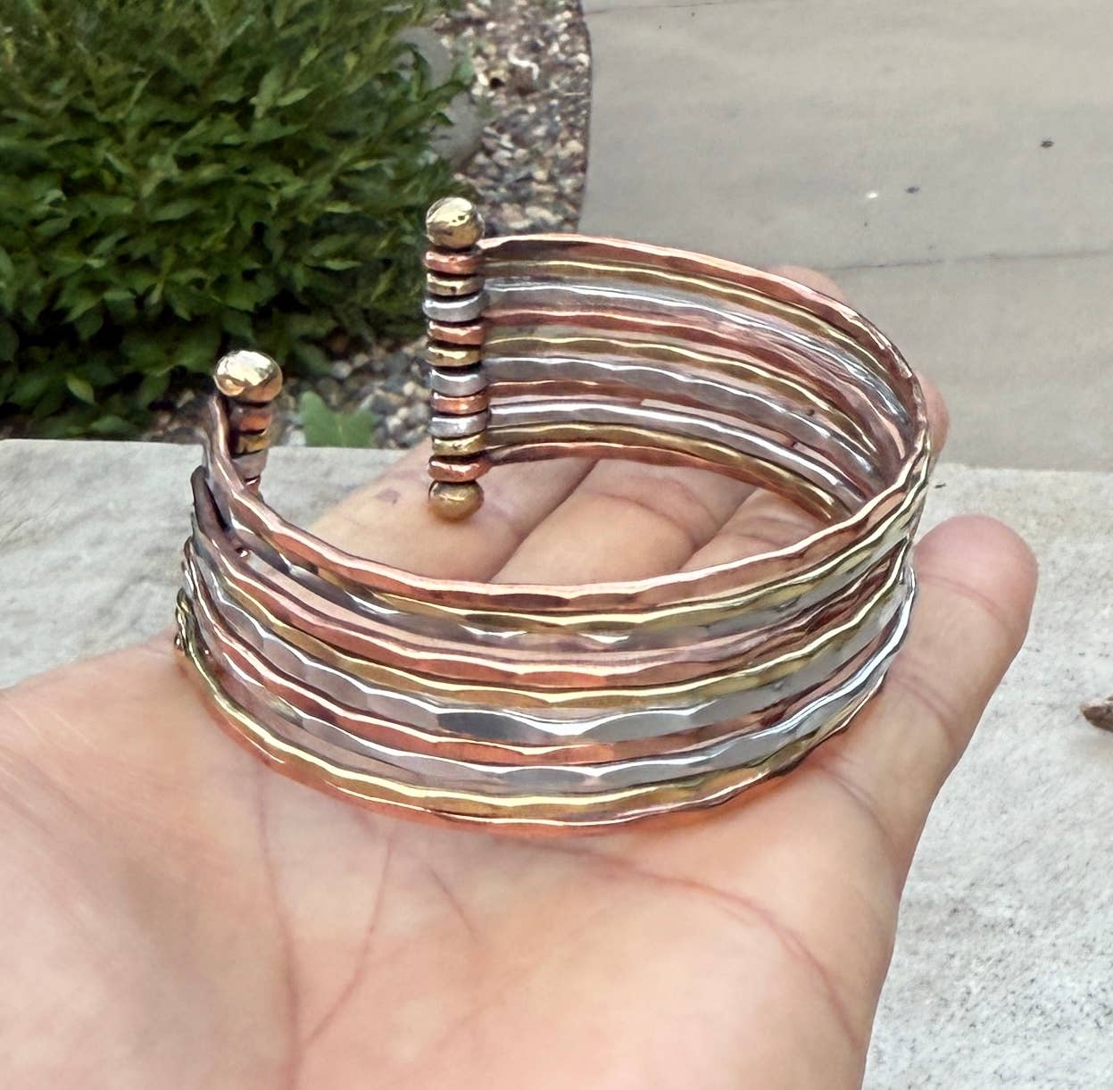 Mix Metals Hammered Cuff Bracelet