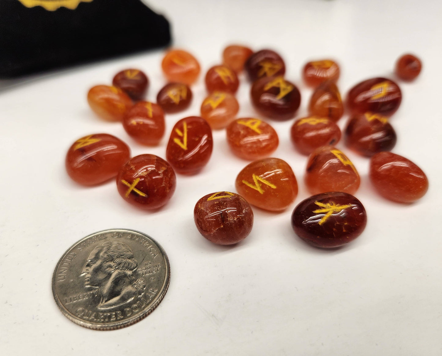 Carnelian Rune Sets with Velvet Pouch