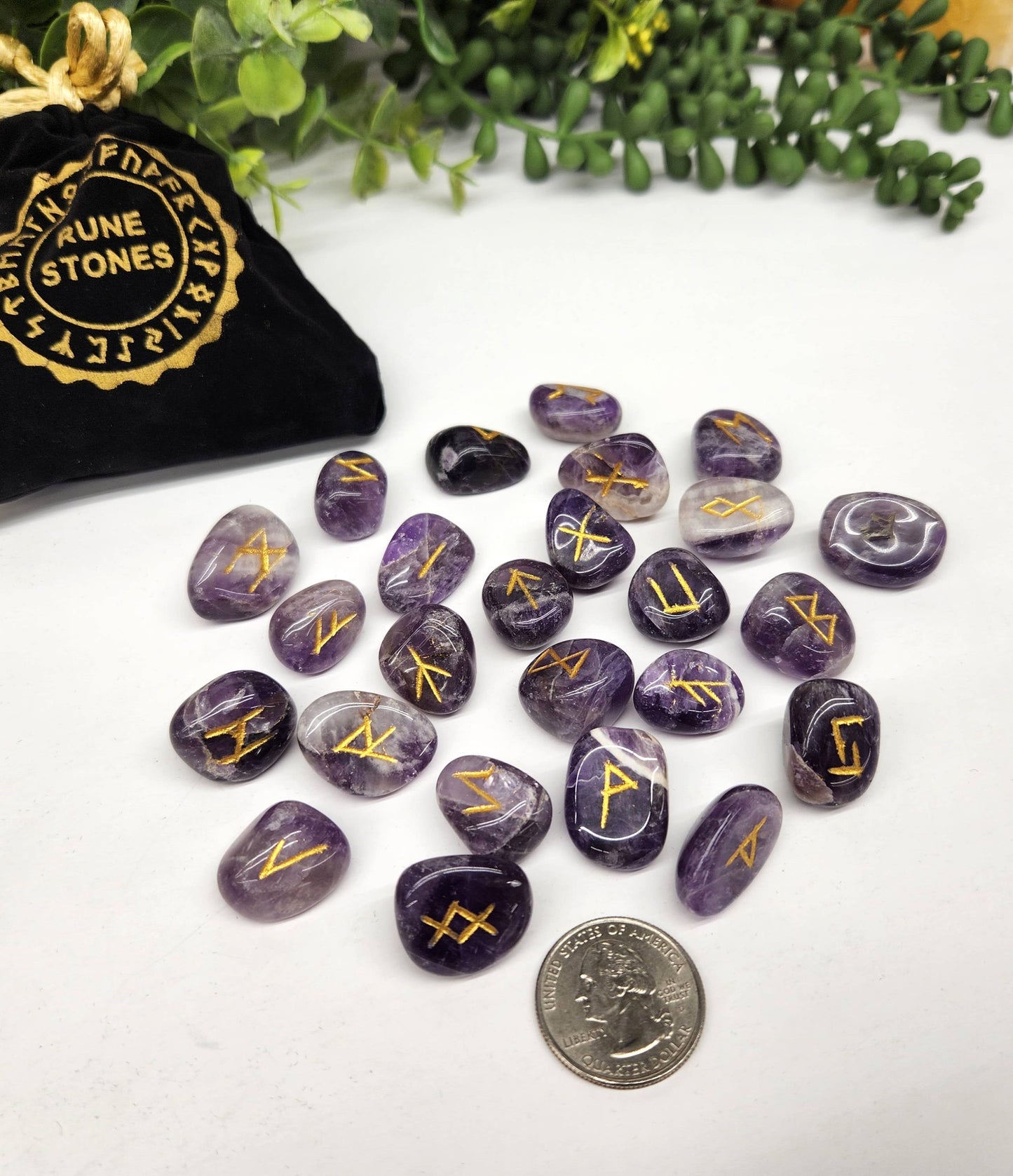 Chevron Amethyst Rune Sets with Velvet Pouch