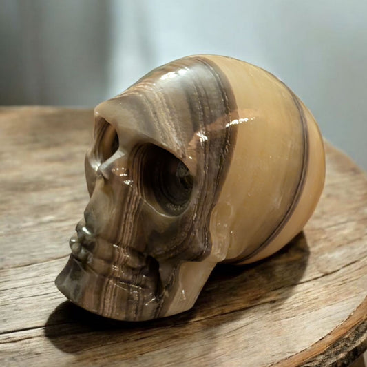 Banded Zebra Calcite Hand Carved Skull