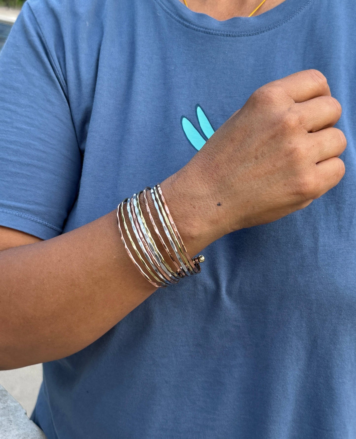 Mix Metals Hammered Cuff Bracelet