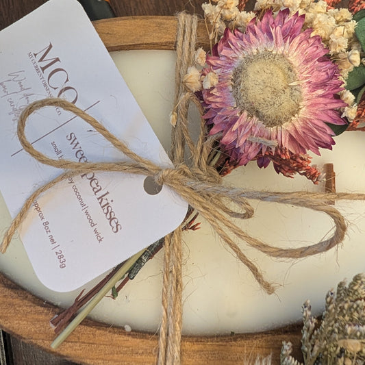Sweet Pea Kisses - Oval Wood Dough Bowl Candle