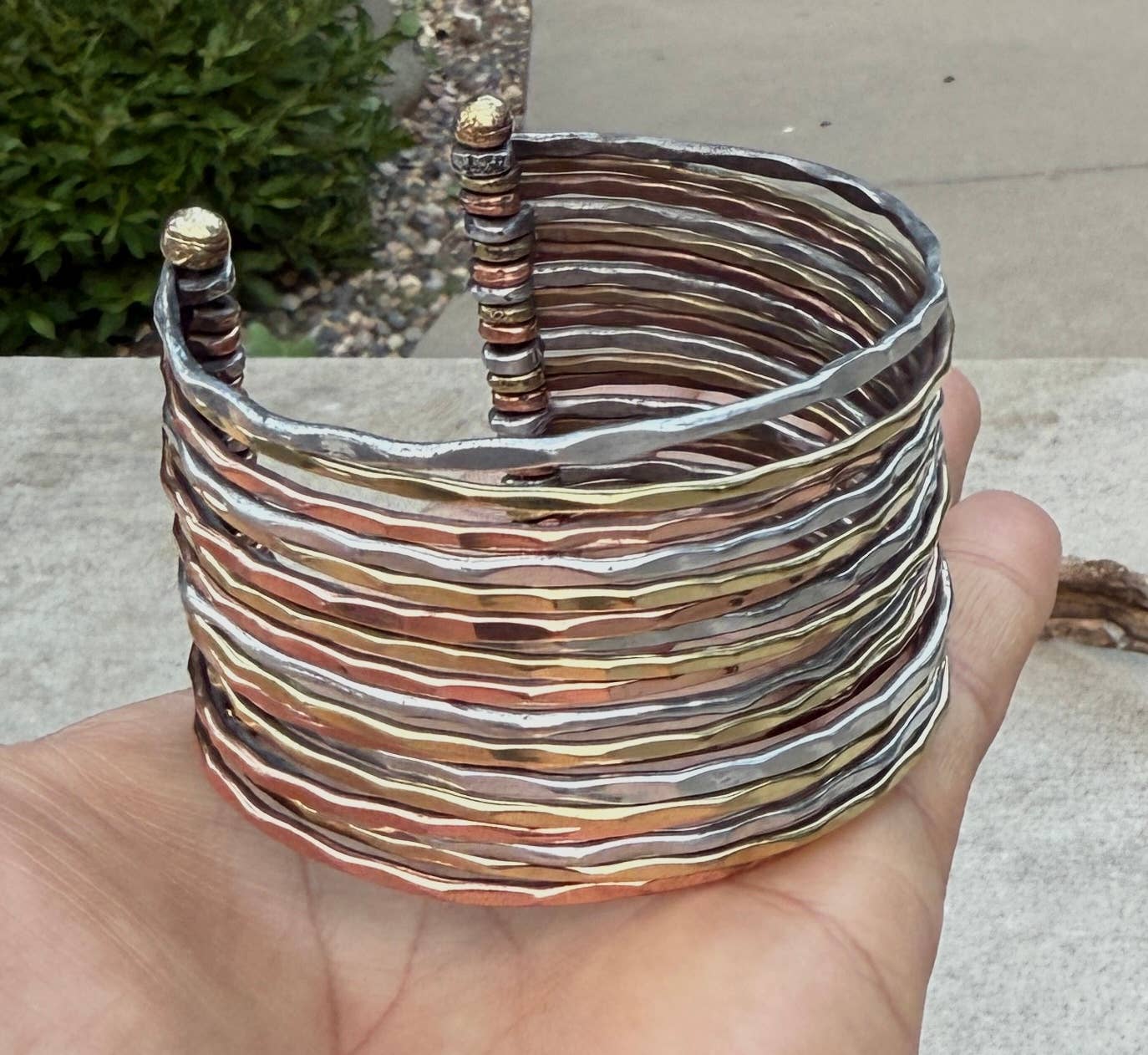 Mix Metals Hammered Cuff Bracelet