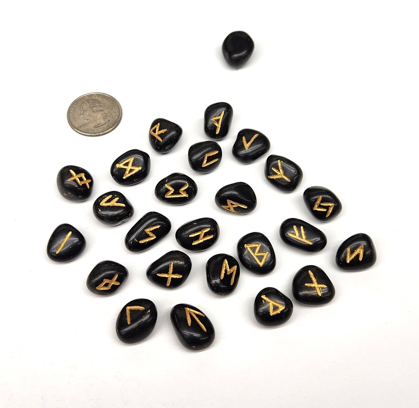 Black Agate Rune Sets with Velvet Pouch