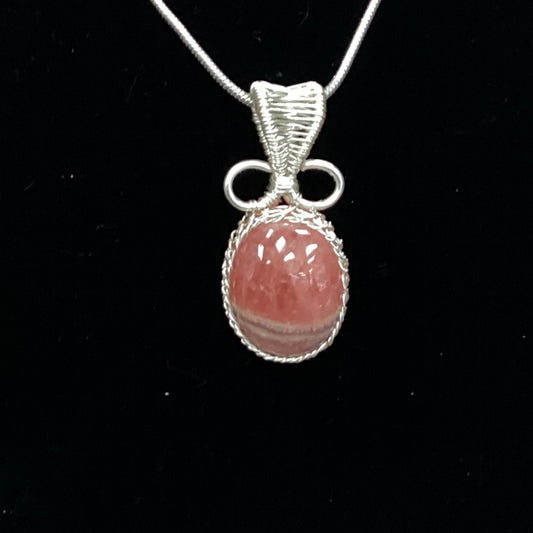 Rhodochrosite Silver Wrapped Necklace