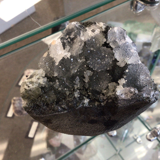 Black Druzy Chalcedony with Apopholite on Basalt #398841