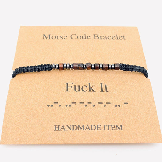 Wooden F*** It Beaded Morse Code Bracelet