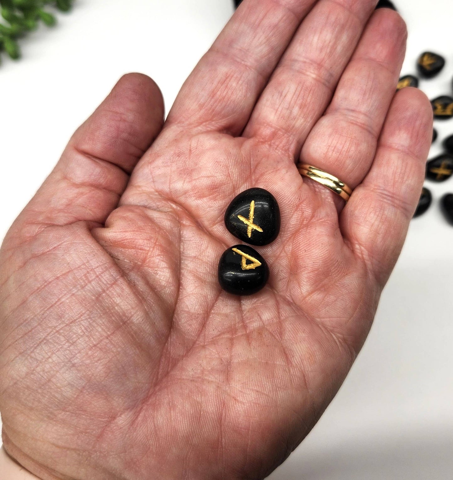 Black Agate Rune Sets with Velvet Pouch
