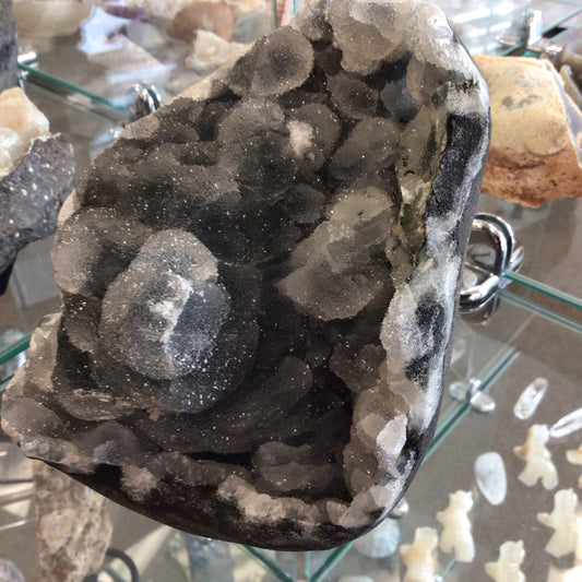 Botryoidal Blue Chalcedony w/ Druzy Quartz Geode #398839