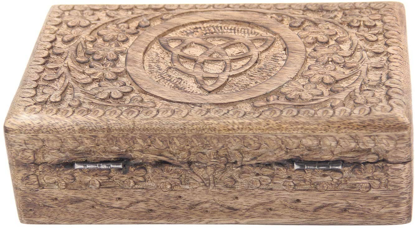 Hand Carved Triquetra Wooden Jewelry, Keepsake, Storage Box