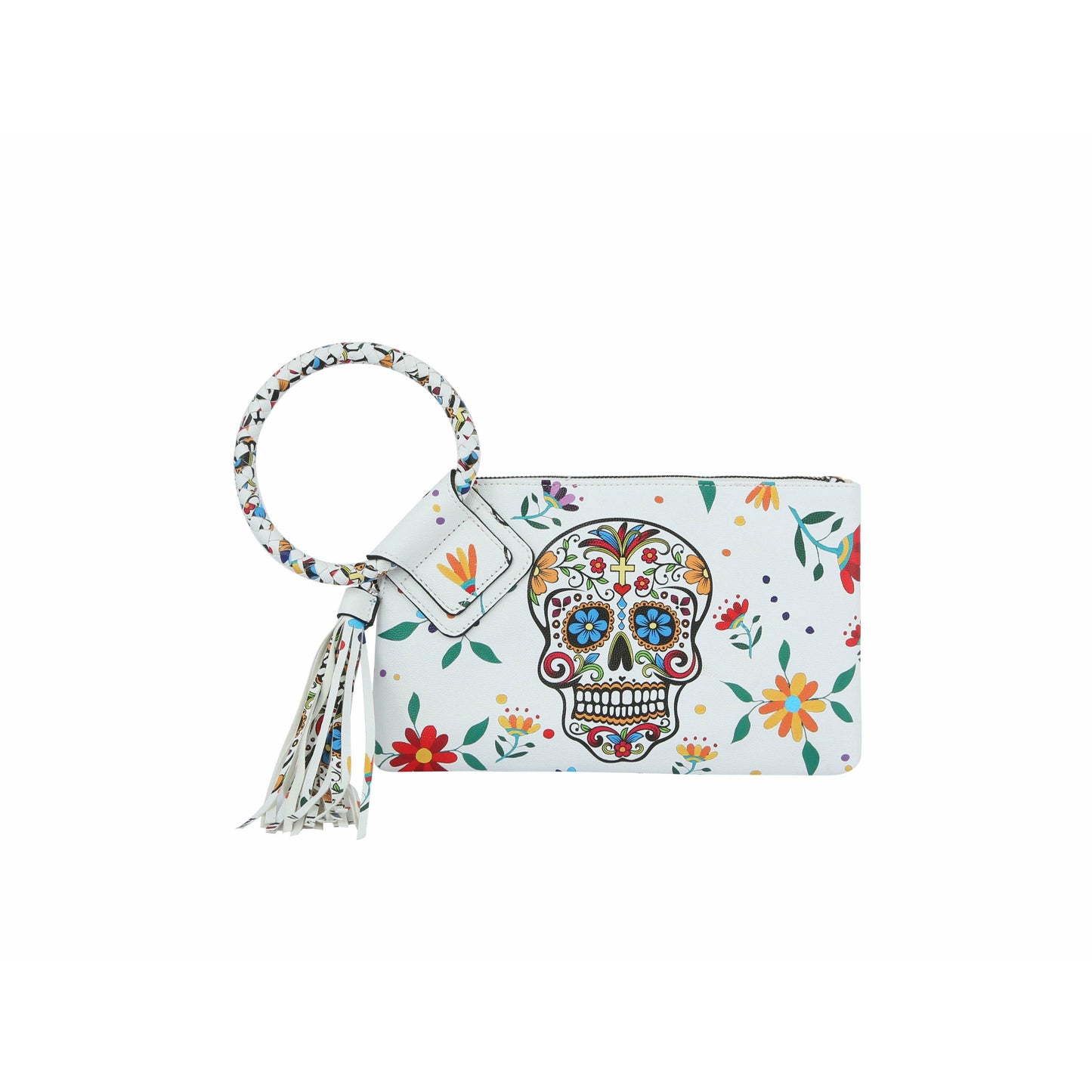 White Calavera Skull Wristlet Clutch