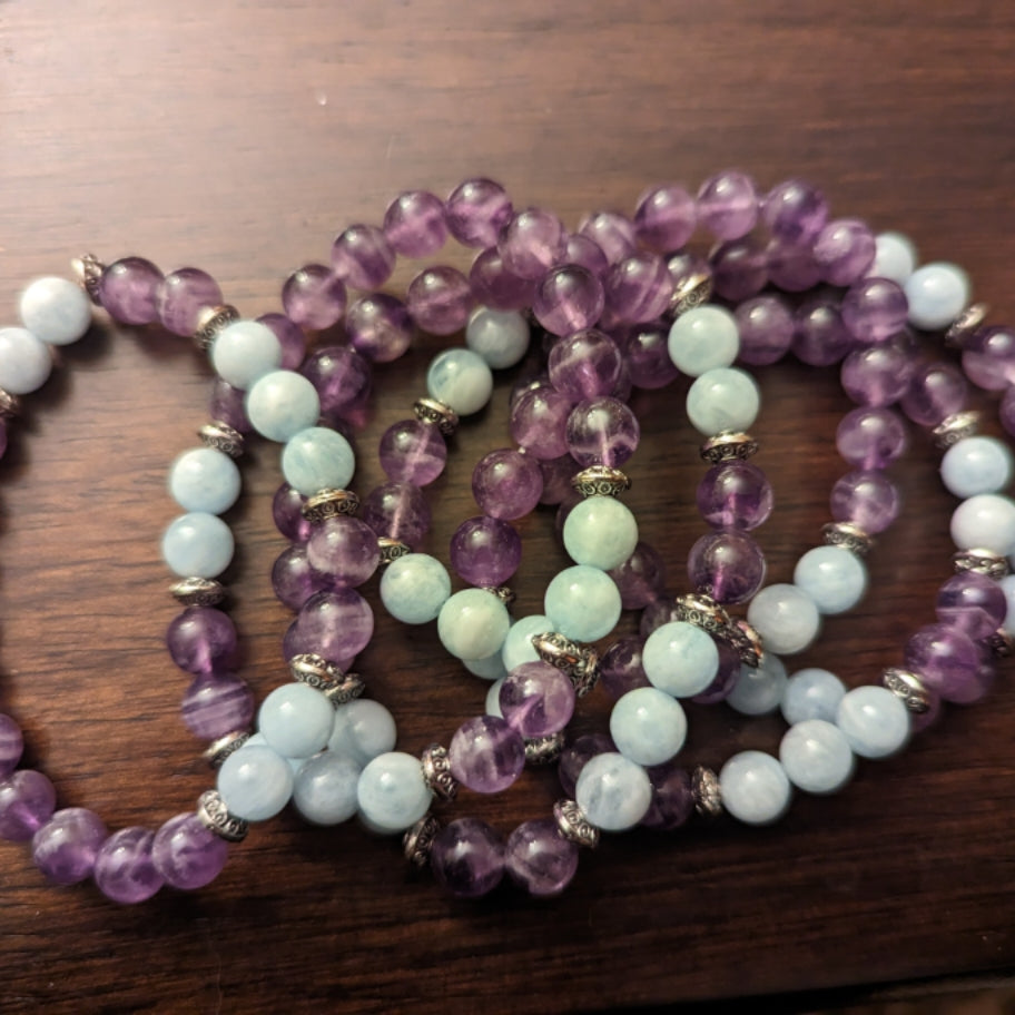 Aquamarine and Amethyst Beaded Bracelet