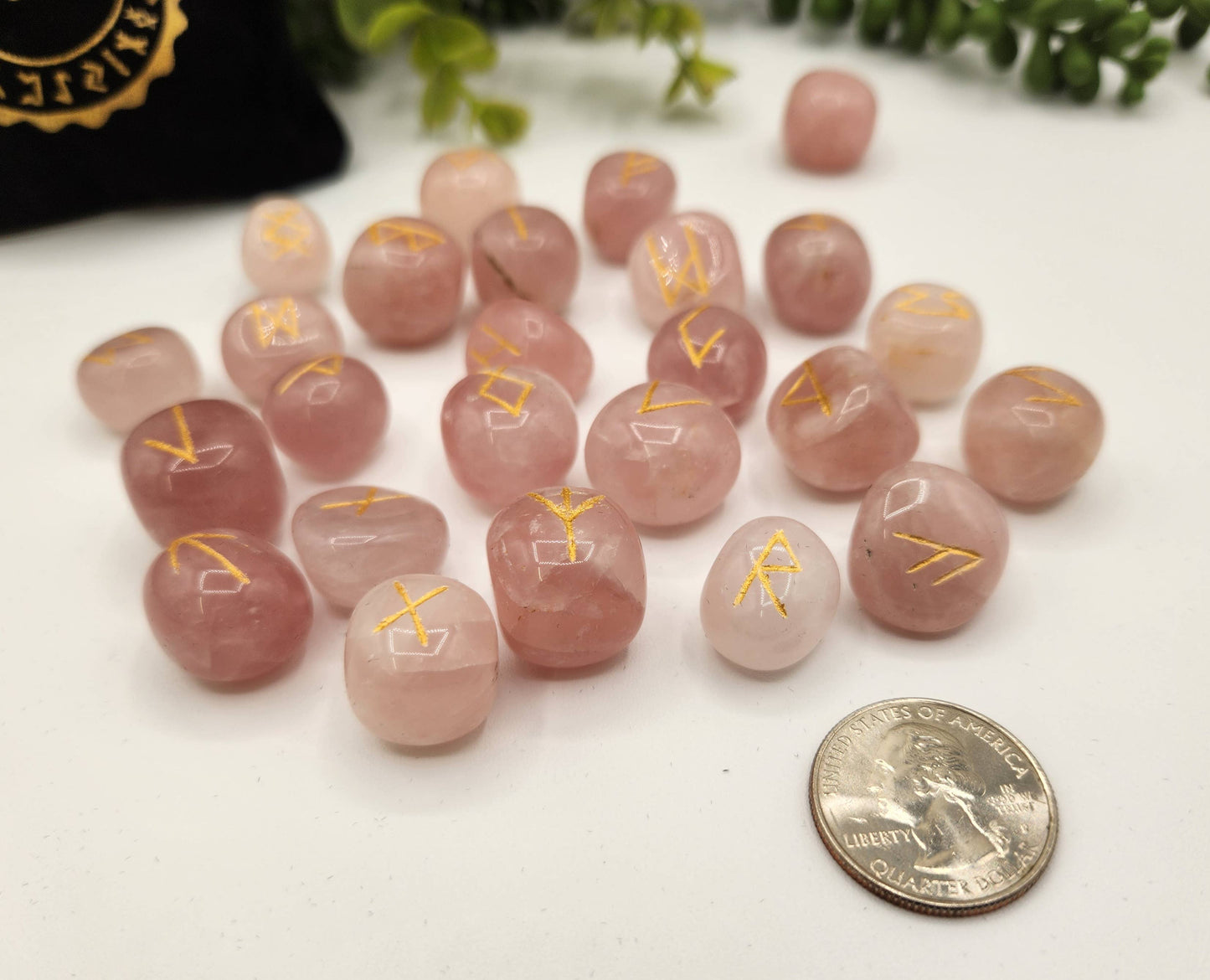 Rose Quartz Rune Sets  & Velvet Pouch