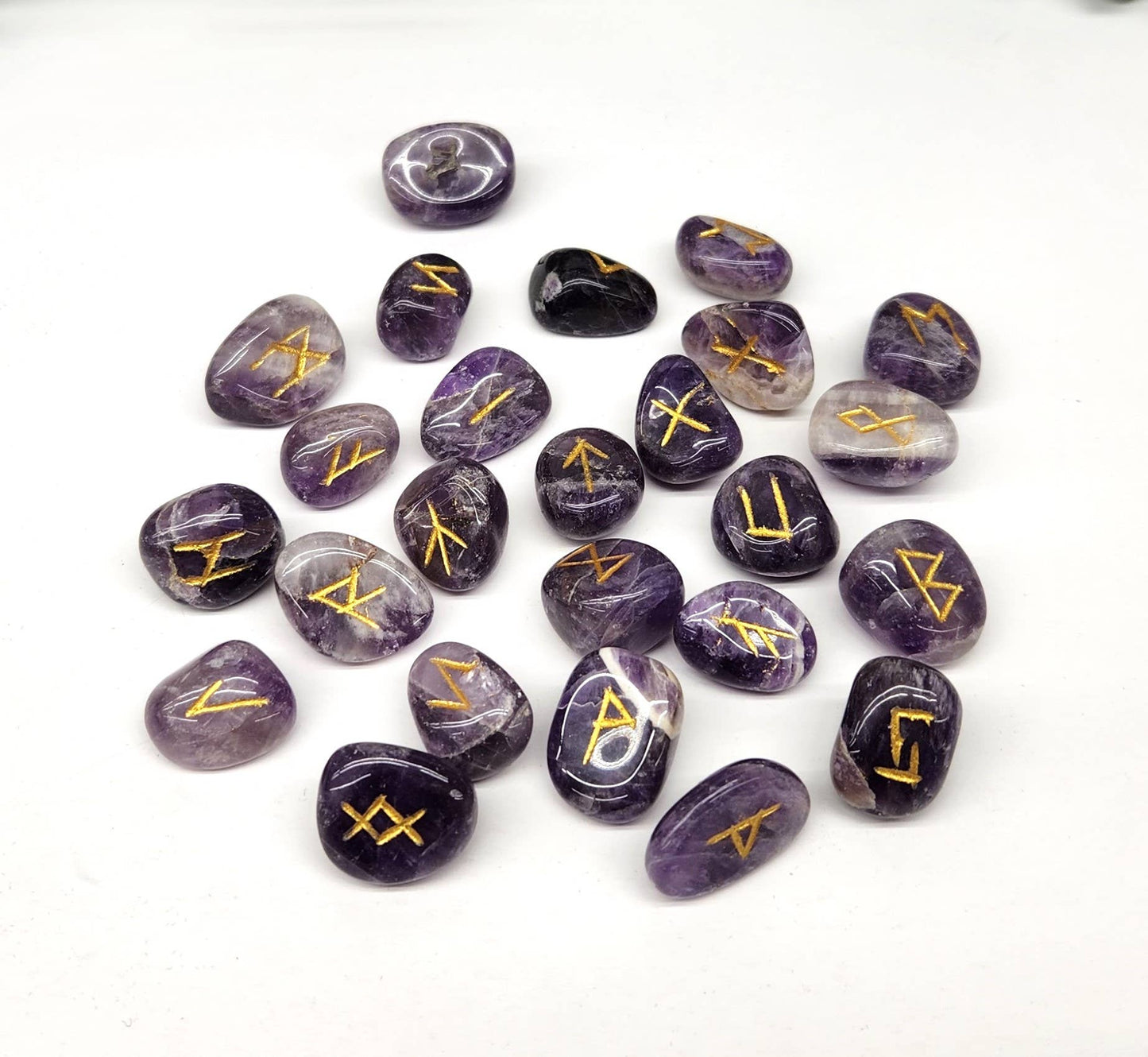 Chevron Amethyst Rune Sets with Velvet Pouch