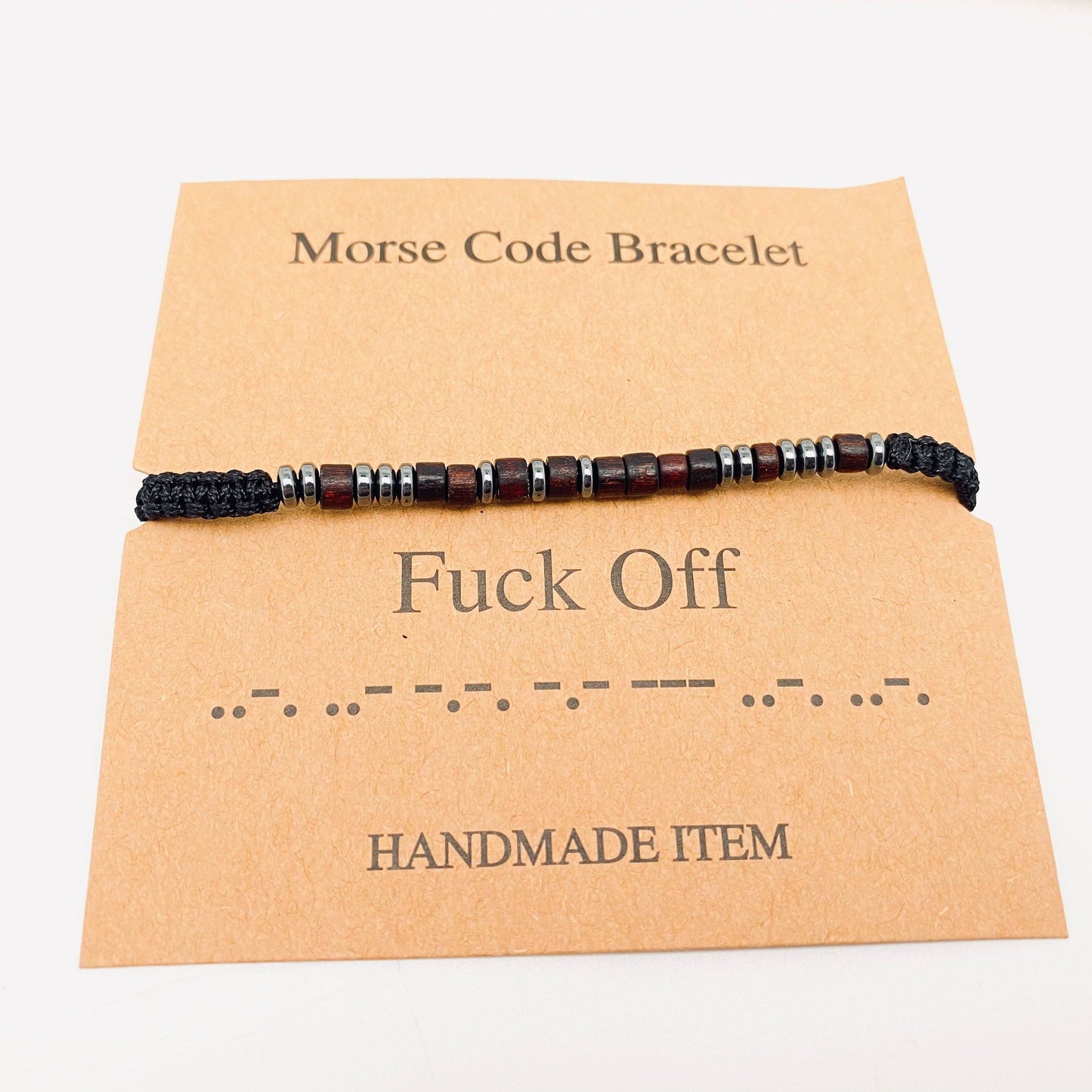 Wooden F*** Off Beaded Morse Code Bracelet