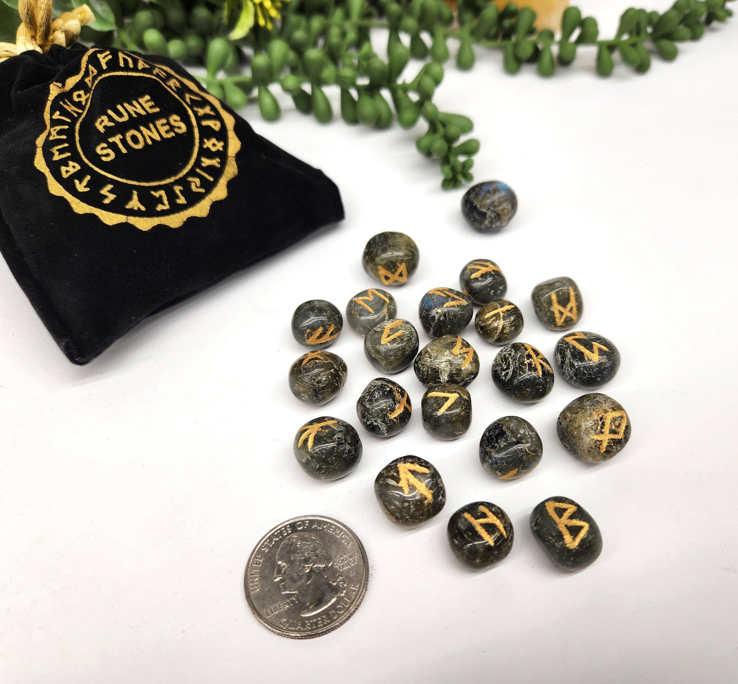 Labradorite Rune Sets with Velvet Pouch