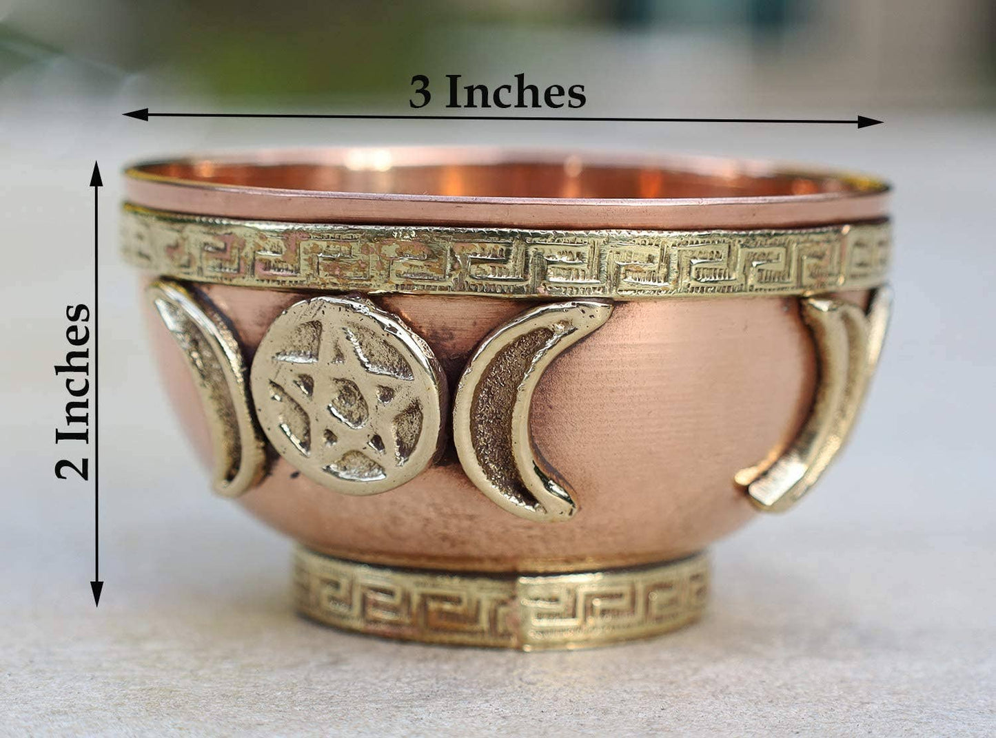 Copper Offering Bowl Incense Burner Holder (Triple Moon)