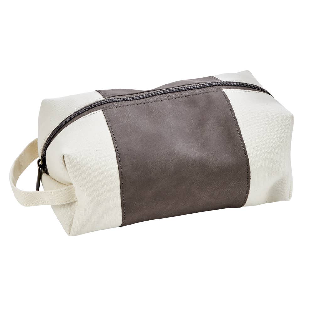 Leatherette/Canvas Grey Travel Toiletries Bag